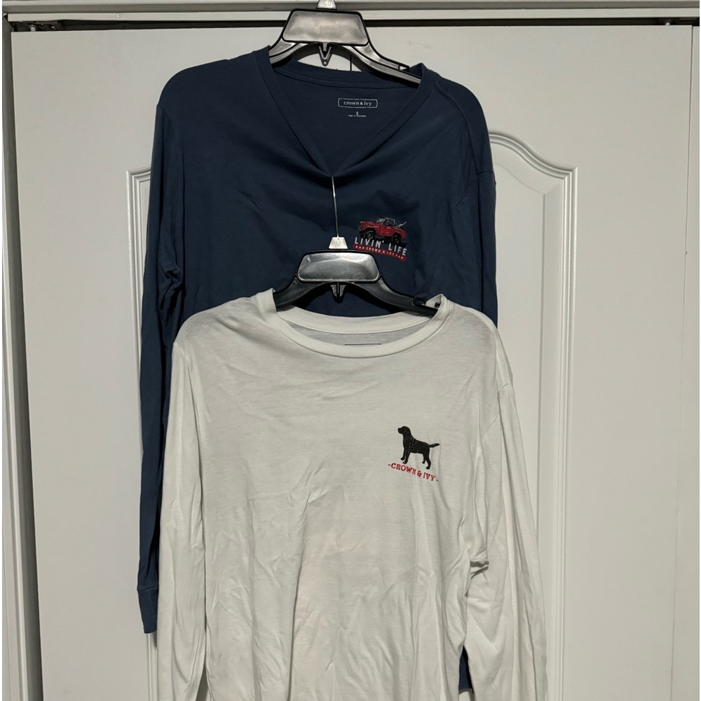 Set of 2 Crown and Ivy Long Sleeve Mens Tshirts Small
